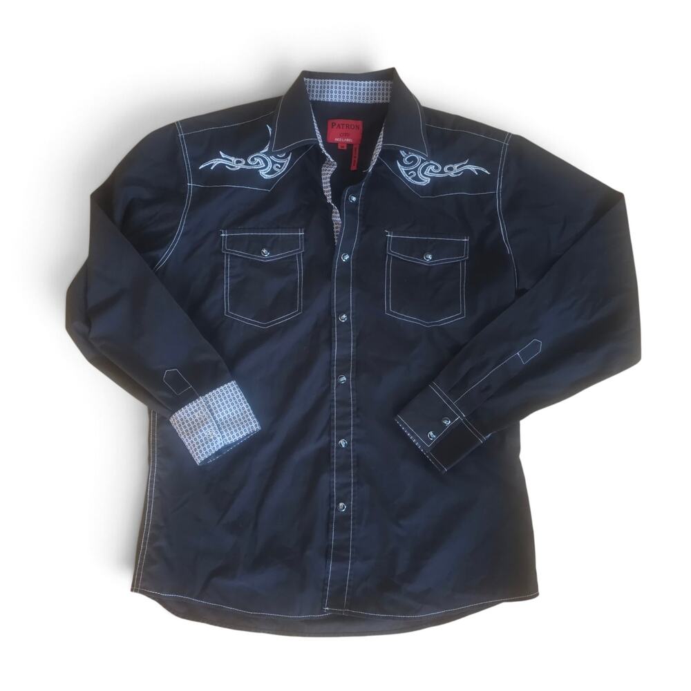 PATRON CITO Red Label Western Pearl Snap Shirt Mens M Embroidered Rockabilly
